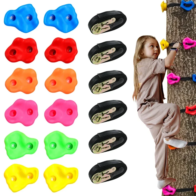 Cheap Rock Climbing Holds for Kids Climber Adult Climbing Rocks with 6 Ratchet Straps of Ninja Tree Climbing Holds for outdoor