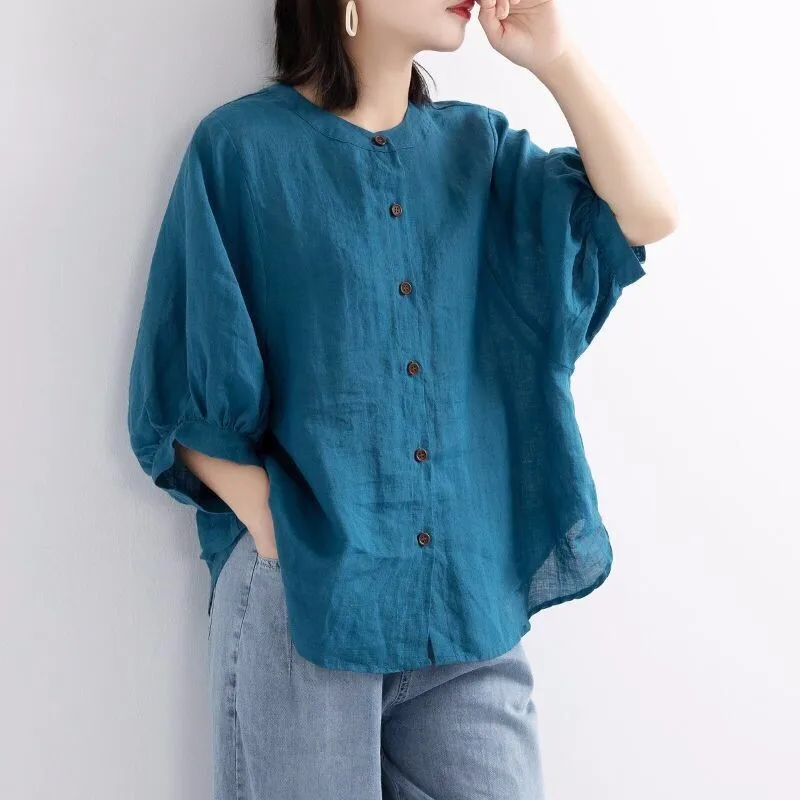 

Shirt Women's Clothing 2025 Spring And Autumn Lantern Sleeves Retro Artistic Top Loose Slimming Mid Sleeve Shirt Shirts Women