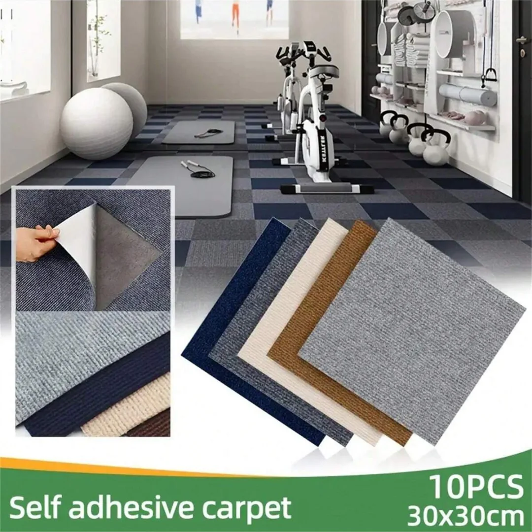 10 Uds. Alfombra autoadhesiva a rayas fácil de instalar de 30x30cm para alfombrillas de oficina, sala de estar y dormitorio con fondo de papel de aluminio-