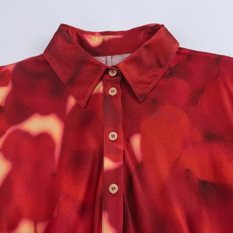 Ele Autumn Winter New Arrival Women's Dr Silk Satin Print Long Sve irt Dr Versatile Quali Faion 9092