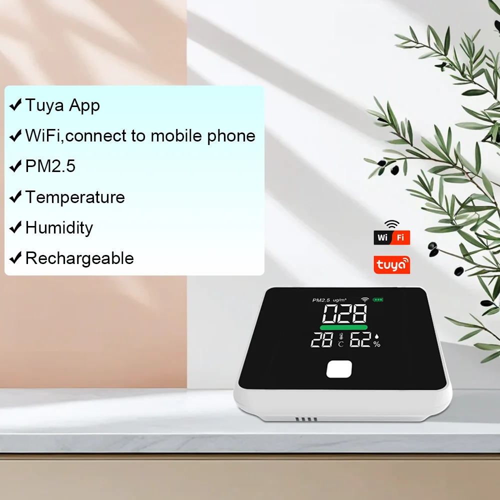 PM2.5 Air Quality Detector 4 in 1 Temperature Humidity Sensor Gas Detector Tuya-WIFI Multi-function Indoor PM2.5 Air Monitor