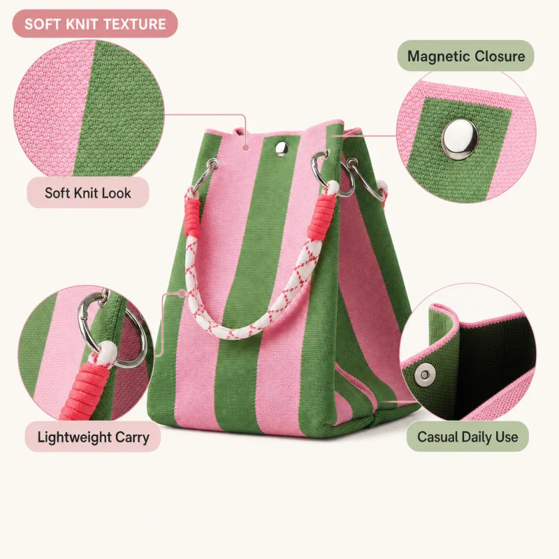 Mini bolso de punto de estilo coreano para mujer, bolso de mano a rayas de ganchillo, bolso de hombro ligero para verano, para vacaciones