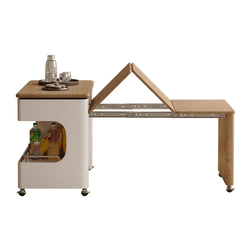 

✓x-Movable Telescopic Folding Coffee Table with Wheels and Storage Solid Wood Cream Style for Small Apartments and Living Rooms*