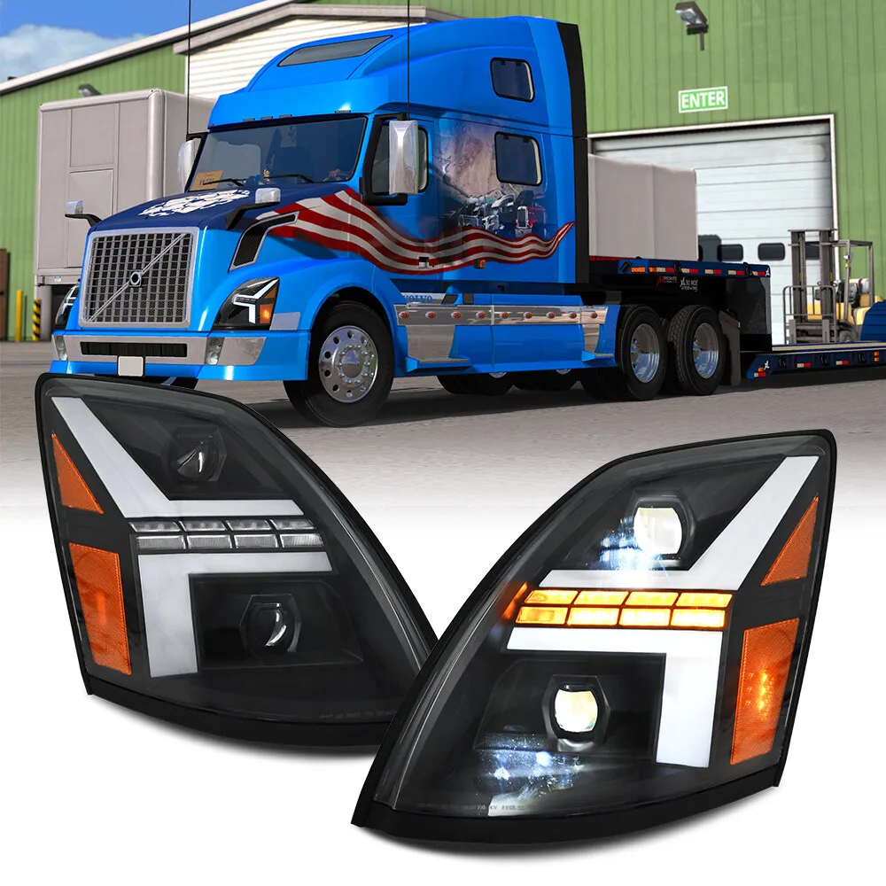

1 пара светодиодных фар подходят для Volvo VNL VNM VN VNX 2004-2018, передние фары в сборе, аксессуары для фар DRL
