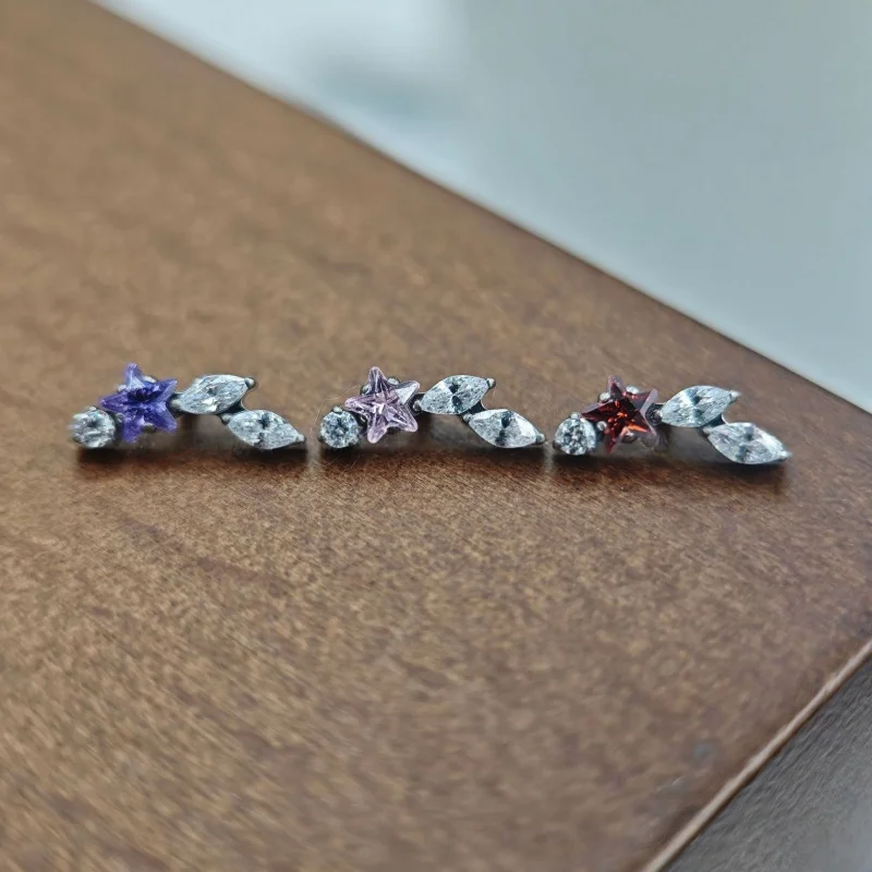 F136 Titan Sternförmiger Zirkonia-Lippenpiercingring mit Innengewinde für Labret, Tragus, Helix, Knorpel, Nasenschmuck, Ohrringe – Detail 7