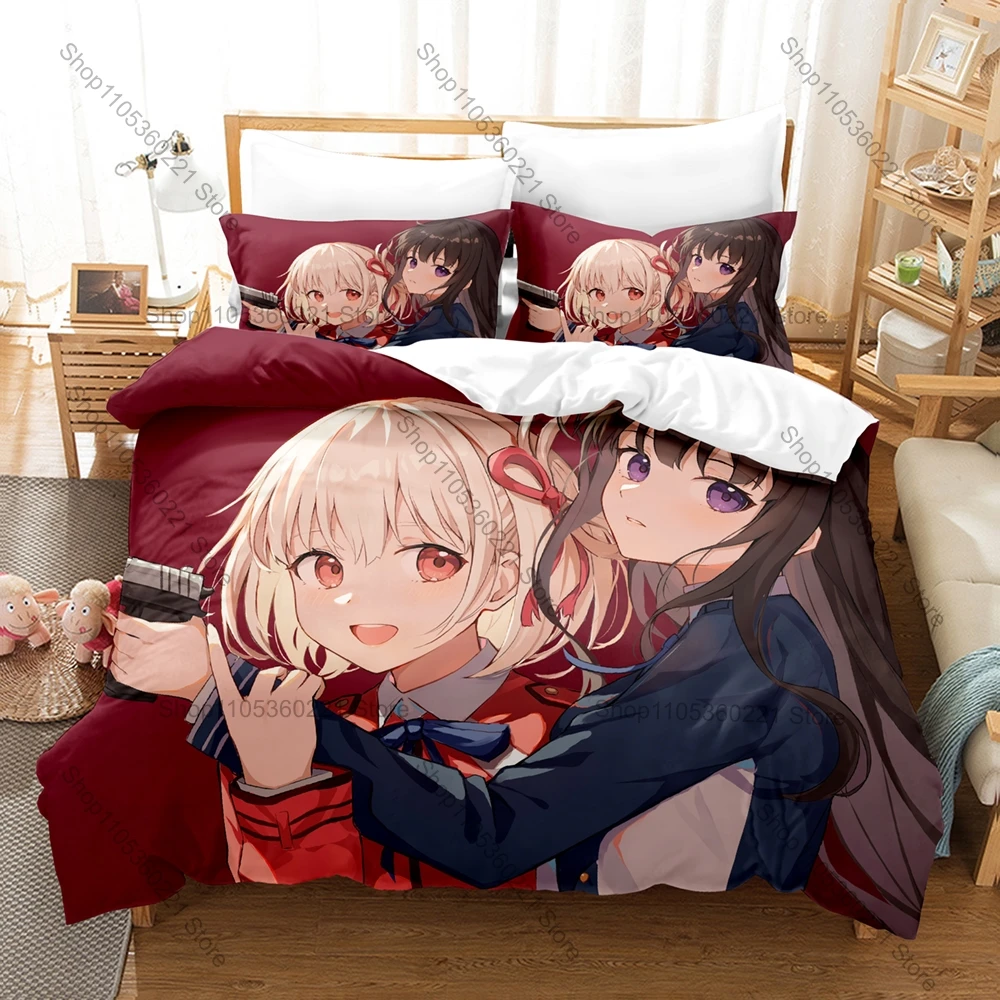 Kawaii Chisato Takina Graphic Lycoris Recoil Slice of Life Action Anime Bedding Duvet Cover + 2 Pillowcases Teen Otaku Bedroom