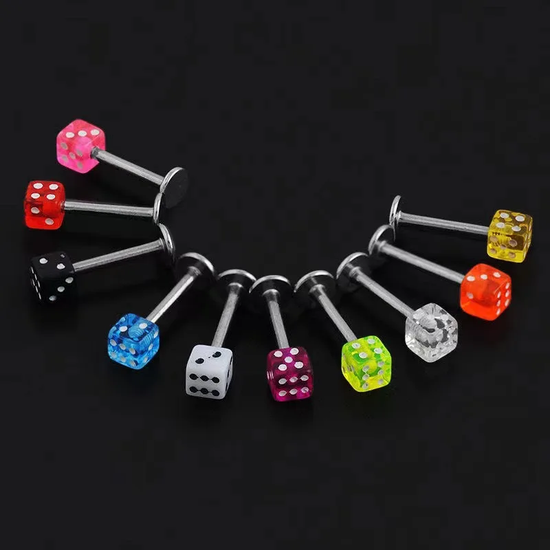 Trendy Dice-Shape Bright-Acrylic Piercing Lip Ring With Barbell Plus Labret Stud Plus Dainty Earrings For Women Daily Party Gift
