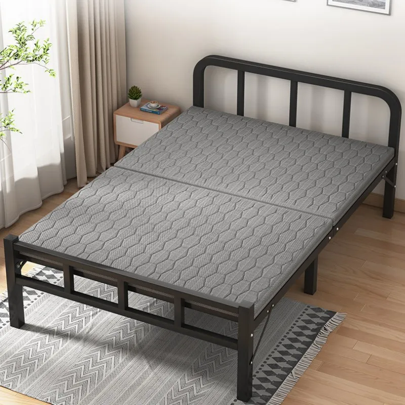 Folding Bed Single Home Office Lunch Break Bed Portable Simple Rental Room Nap 1.2 m Hard Plate Iron