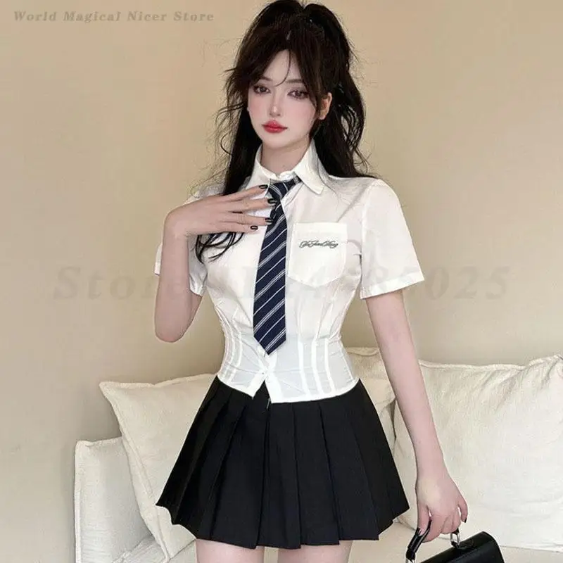 

Белая рубашка с коротким рукавом JK, униформа, комплект в японском консервативном стиле с плиссированной юбкой, летняя новая уличная одежда для старшеклассниц