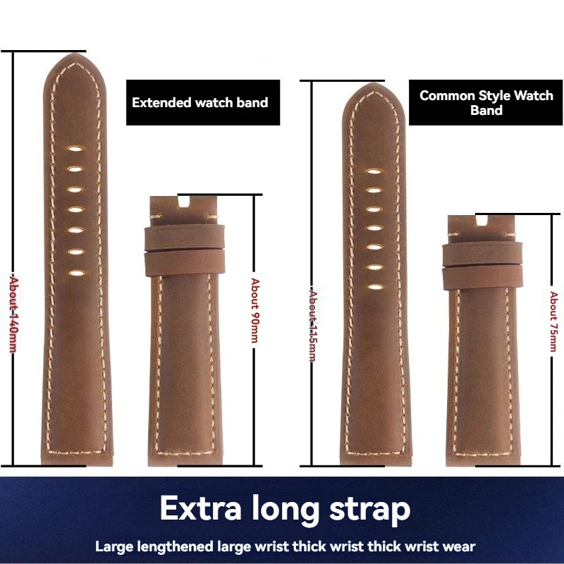 Удлиненный кожаный ремешок XL 140 + 90 мм, подходит для часов Panerai DIESEL, ретро кожаный ремешок ручной работы Crazy Horse, мужской 22 мм 24 мм