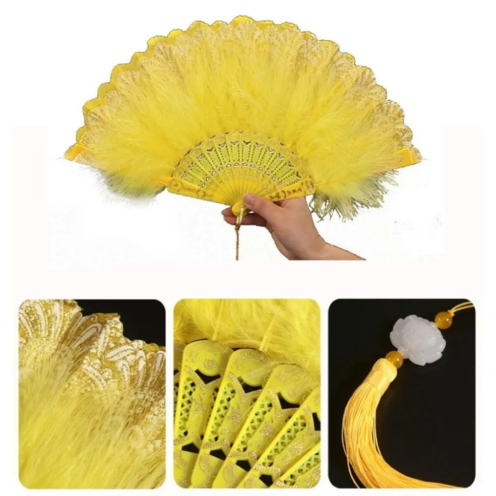 Abanico plegable de plumas de Lolita, abanico de mano de danza de corte gótica oscura japonesa dulce Hada con colgante, regalo, decoración para fiesta de boda