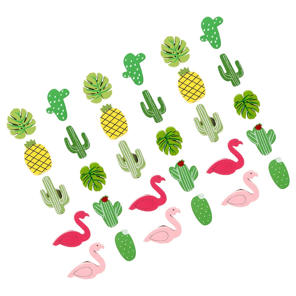 

40 Pcs Wooden Push Cute Thumb Tacks Metal Cork Board Nails Cactus Flamingo Decorative for Wall Photo Bulletin School