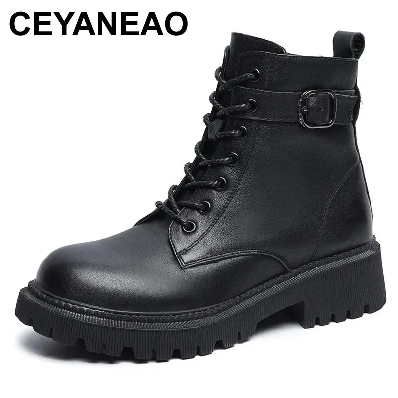 

CEYANEAORiding boots 2021new fashion foreign style first layer cowhide thick-soled belt buckle single boots female British cross