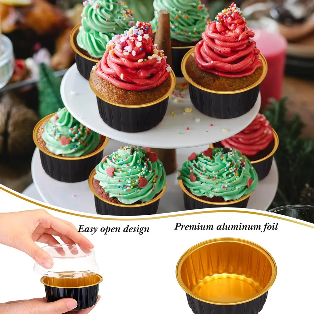 

400 Pcs Aluminum Foil Baking Cups with Lids 5 oz Disposable Ramekins Mini Cake Pans Creme Brulee Cupcake Liners Muffin