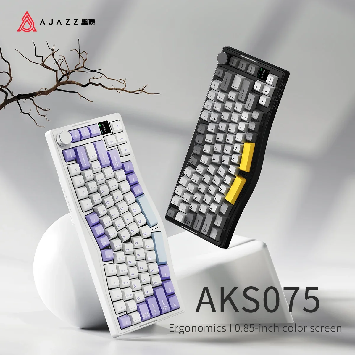 

AJAZZ AKS075 75% Mechanical Keyboard Alice Ergonomic Wireless Bluetooth Gaming Keyboard Hot Swap TFT Display RGB 5000mAh Gasket