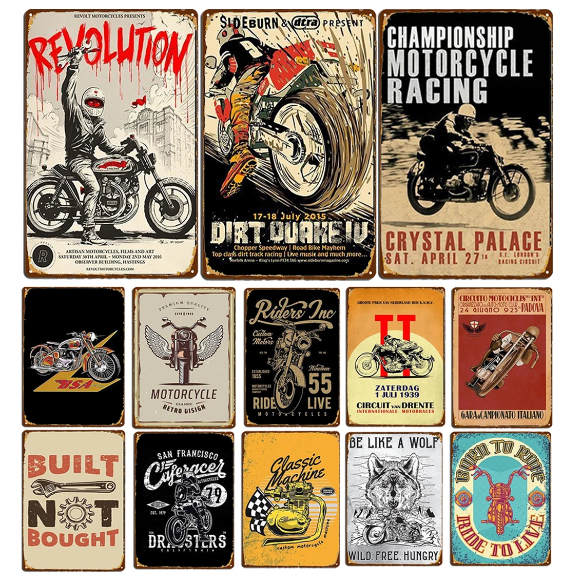 Metal Sign Vintage Motorcycle Racing Revolution Tin Sign Wall Decor Rusty Shabby Art Tinplate Plaque Bar Garage Decorative Plate