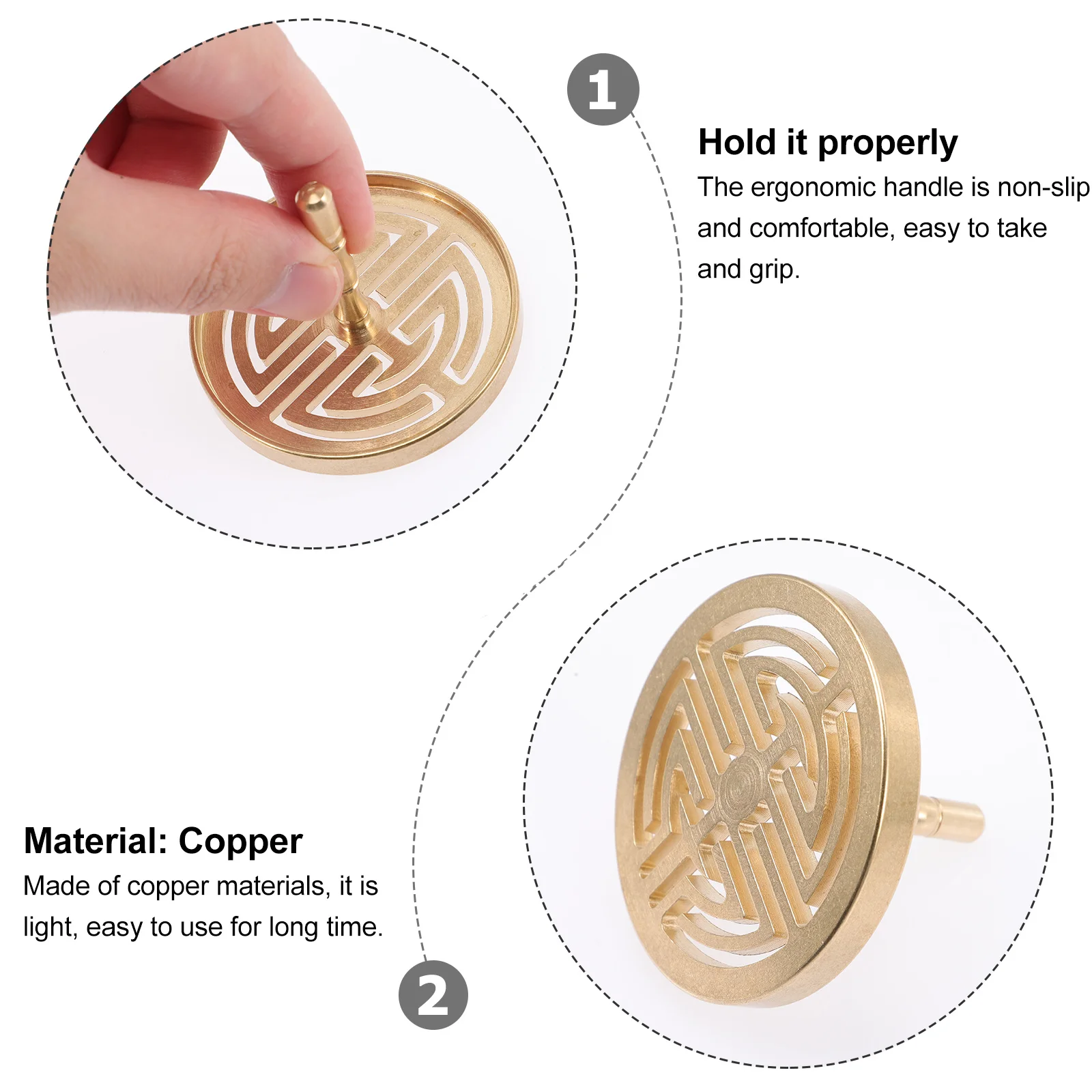 

Chinese Copper Incense Press Mold DIY Ash Press Tool Ergonomic Non Slip Handle for Home Office Yoga Meditation