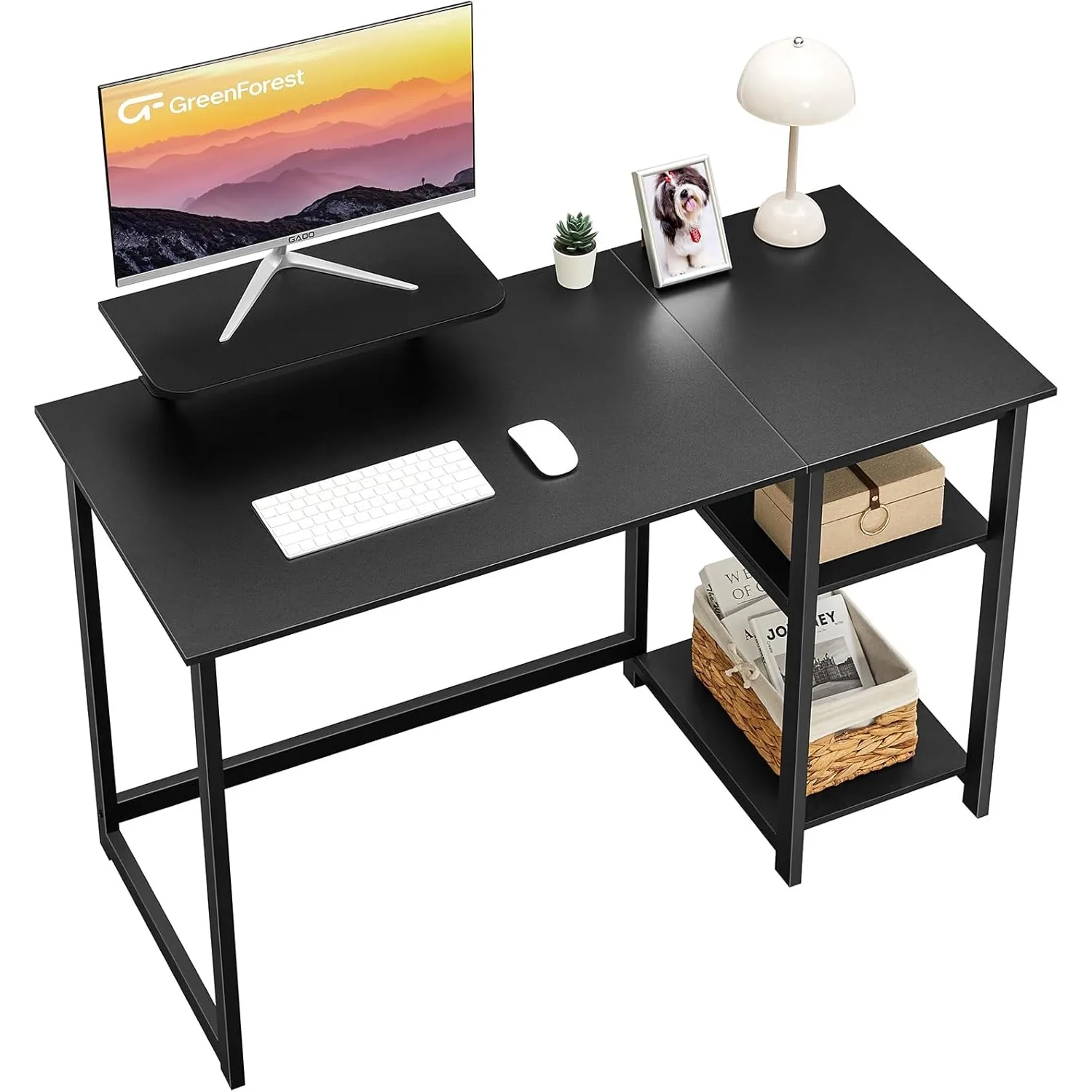 

Monitor Stand, Office Desk with Adjustable Storage Shelves, Small Gaming Desk for Home Work Writing Study, Black