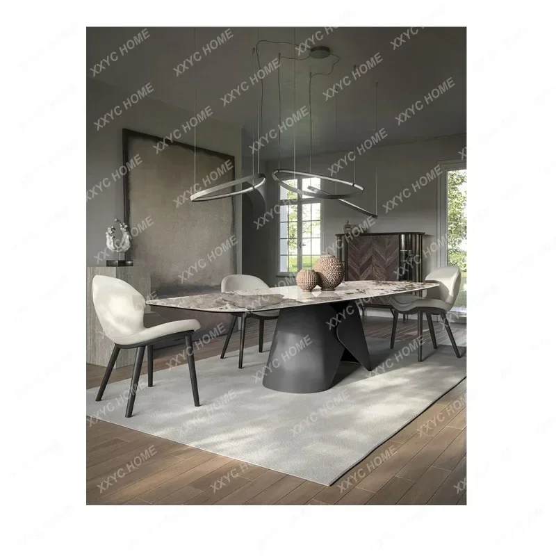 AAModern Minimalist Glossy Rock Plate Living Room Household Rectangular High-end Dining Table Set
