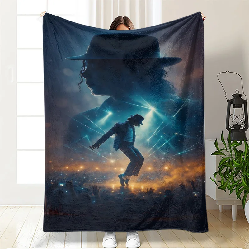1pc Michael Jackson Stage Silhouette Flannel Throw Blanket All‑Season Holiday Blanket for Bedroom Living Room Camping Home Decor