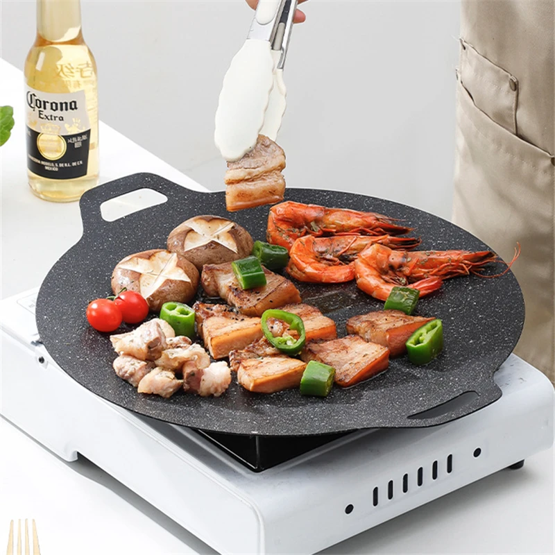 

Outdoor Camping Grill Pan Cast Iron Non-Stick Barbecue Plate Korean Steak Cooking Frying Pan Induction Cooker Gas BBQ Tray