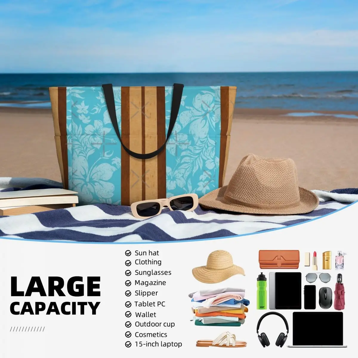 Borsa da viaggio da spiaggia in legno finto Koa hawaiano Sunset Beach, borsa Tote regalo di compleanno da viaggio per adulti alla moda modello Multi-stile