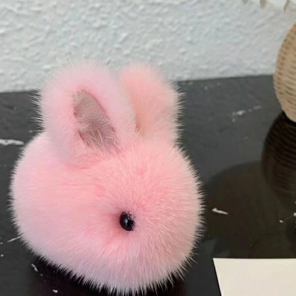 5CM High Quality Kawaii Plush Keychain Cute Mink Fur Angora Rabbit Long-haired Rabbit Soft Pendant Handbag Car Key Holder Toy - Image 4