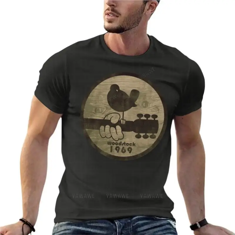 Woodstock-logotipo extragrande masculino camiseta, roupas de algodão, streetwear personalizado, tops plus size, t