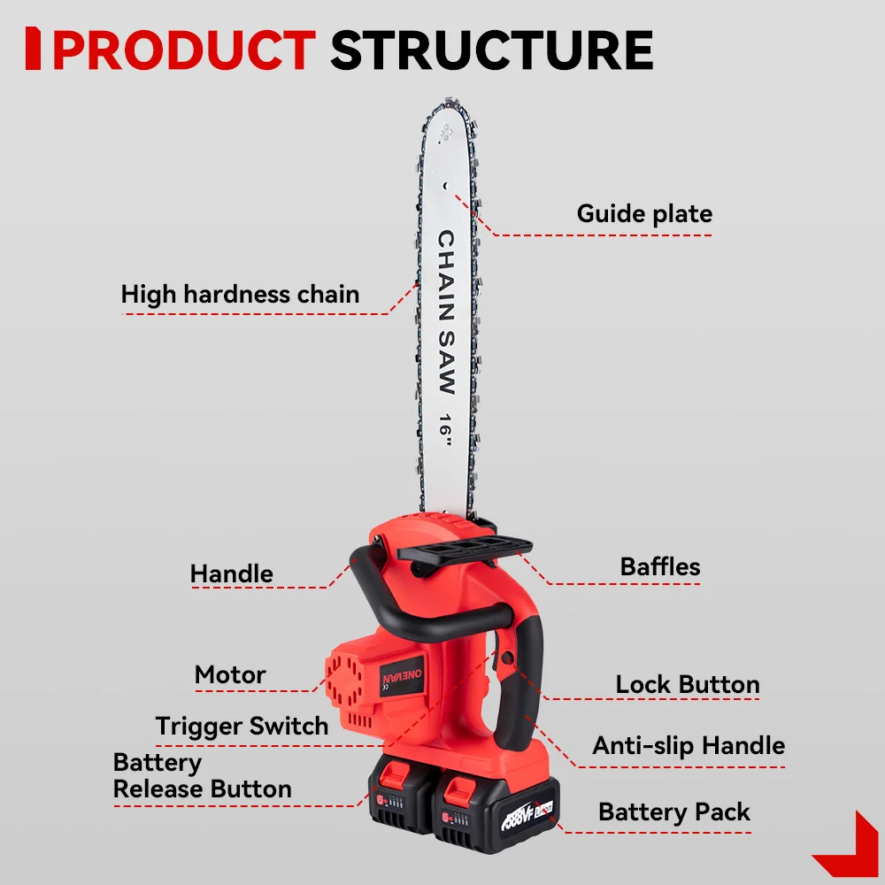 Onevan 16 Zoll bürstenlose elektrische Kettensäge 7980w kabellose Schneid säge Holz bearbeitung Gartens chnitt Elektro werkzeug für Makita Batterie