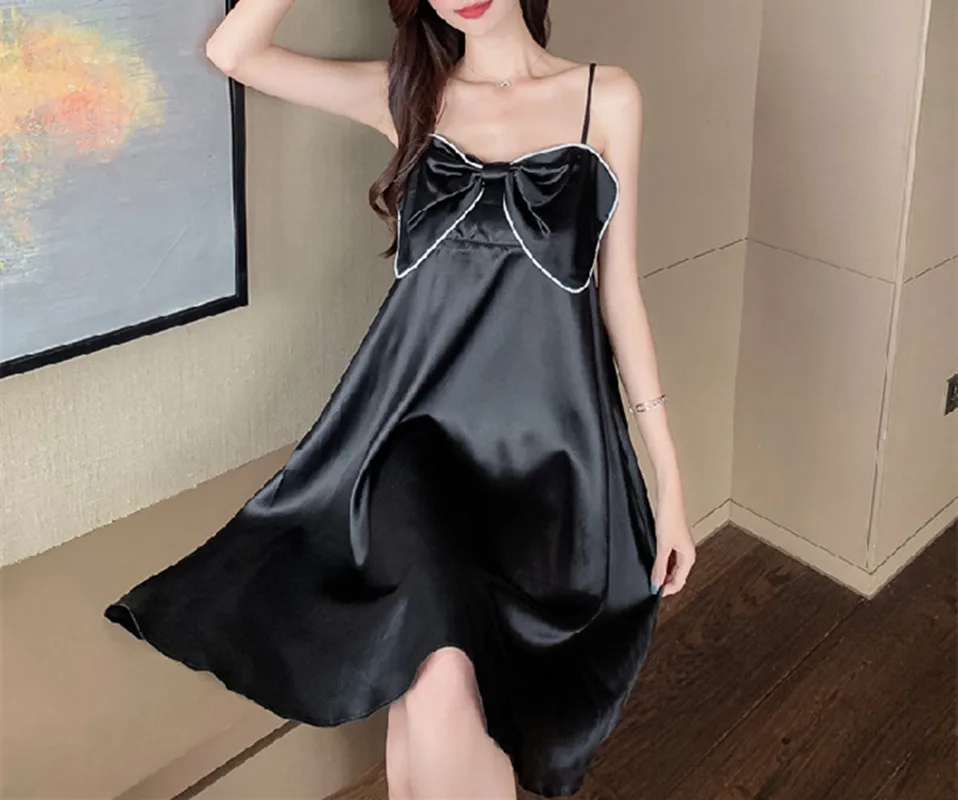 Домашняя одежда для беременных, женская ночная рубашка, подтяжки, спальное платье из ледяного шелка, однотонная пижама с открытой спиной, тонкий бант, подарки, домашняя одежда