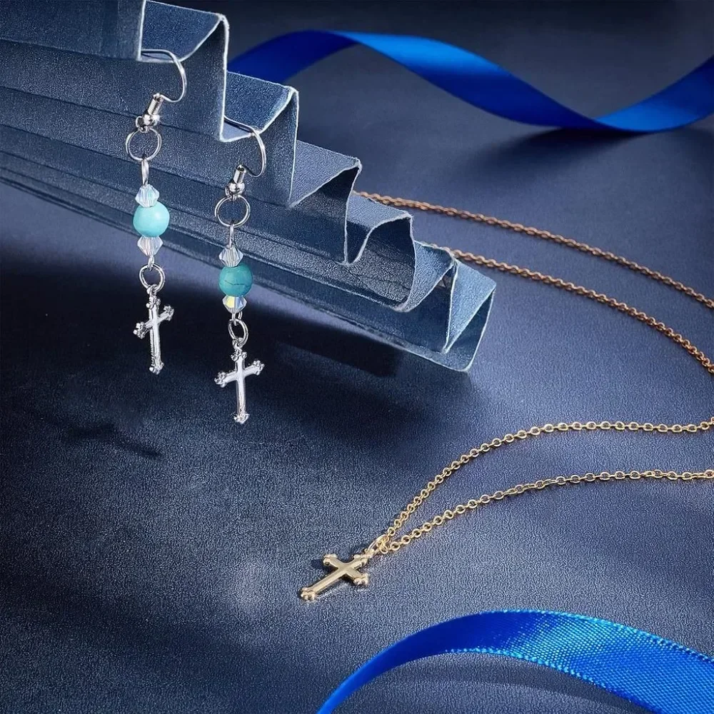 4 Color Cross Charms 24pcs Cross Necklace Pendants Gold Plated Charms Brass Pendants for Earring Bracelet Choker Making