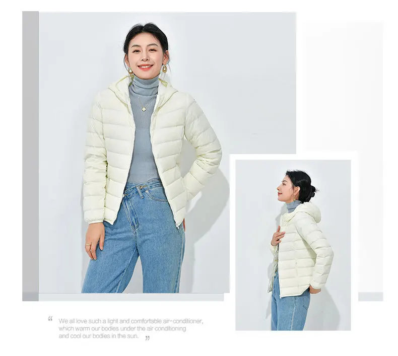 Women's Lightweight Casual Hooded Down Jacket Autumn Winter Minimalist Short Down Coats Female Solid Color Zipper Warm Outerwear