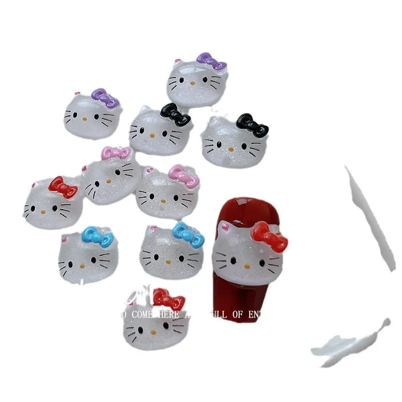 20pcs Sweetheart Cute Ice through Hello Kitty Bow mini cartoon nail charms resin DIY nail decoration nail art jewelry