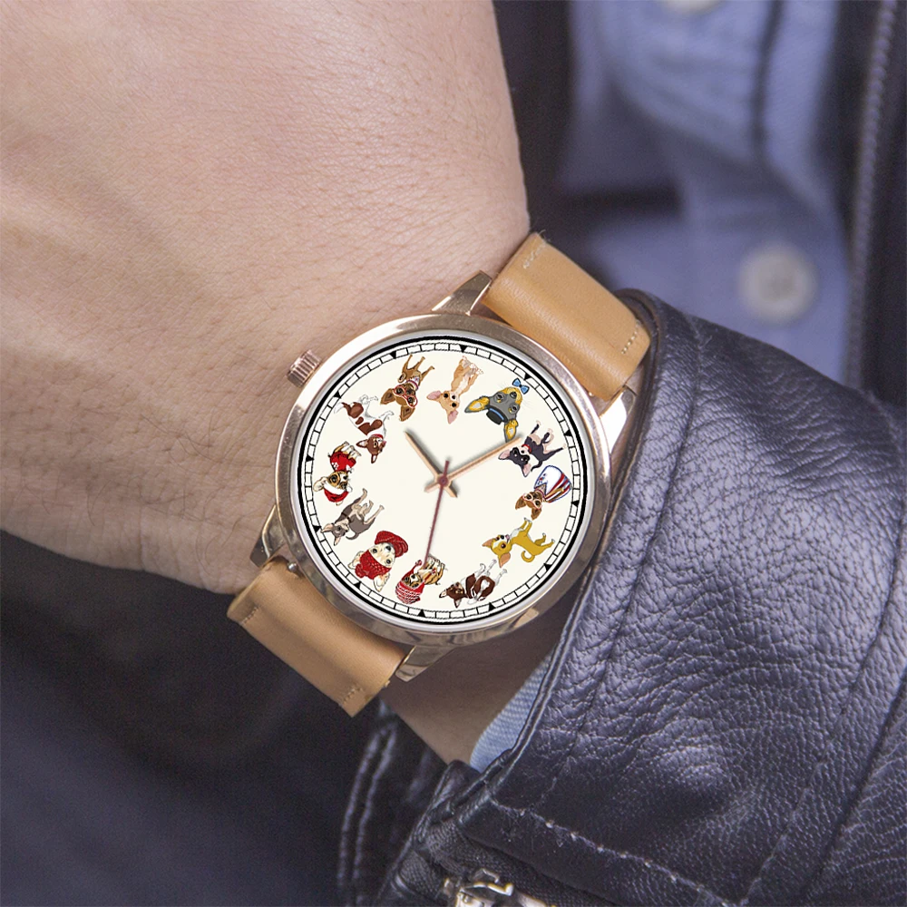 Chihuahua Dog Gentleman Watch Men Wrist Original Rose Gold Rare Watches Black Pet New in Men's Watches Hairy Kid Cool Design view 3