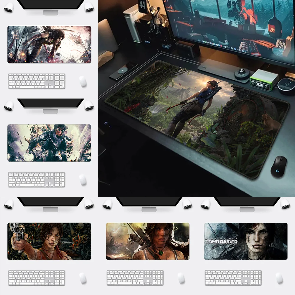 T-Tomb R-Raider Mousepad HD Printing Computer Gamers Locking Edge Non-slip Mouse Pad XXL90x40cm Keyboard PC Desk Pad