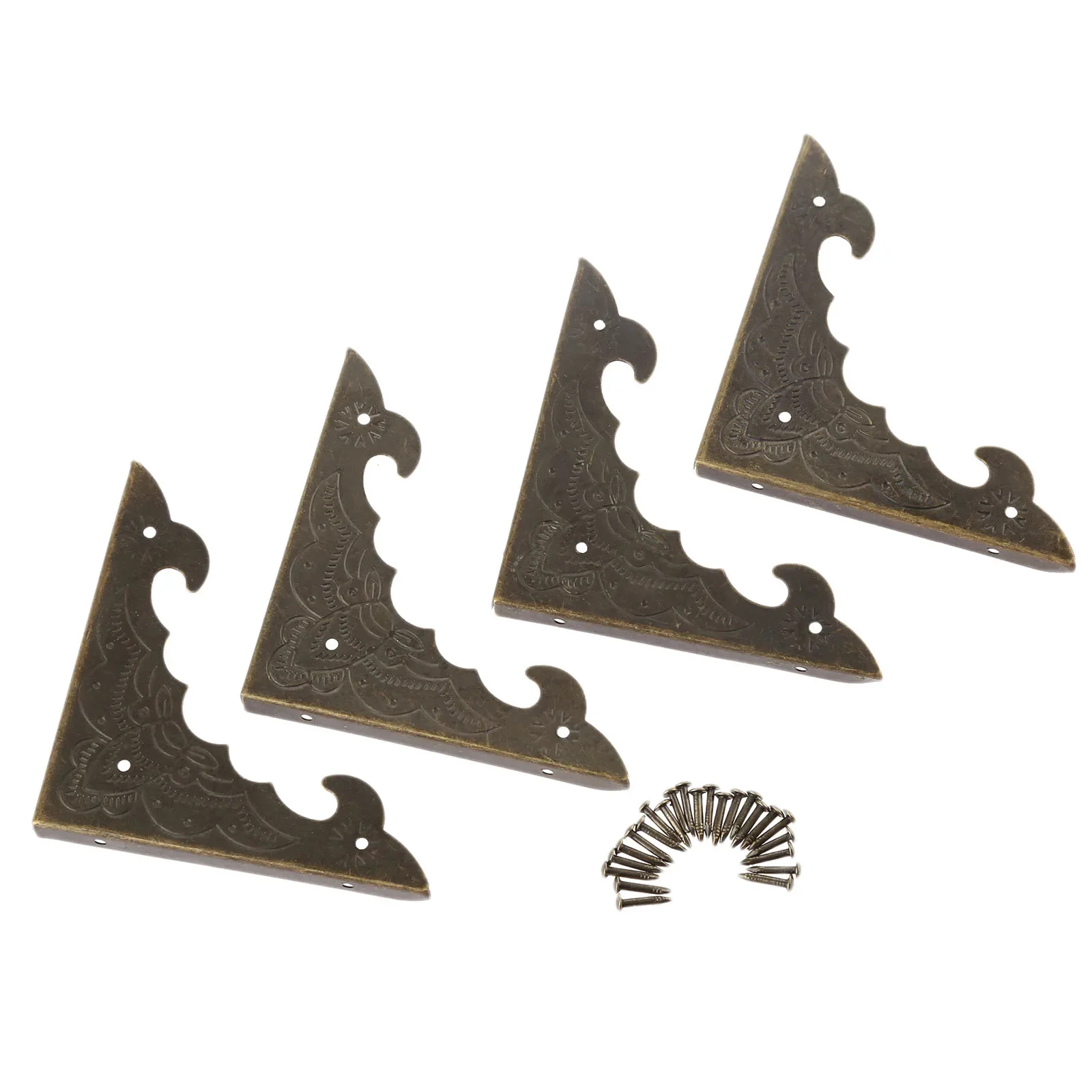 4 stuks antiek brons/goud decoratieve hoekbeugel sieraden houten doos voeten hoekbeschermer bewaker meubelbeslag met spijkers