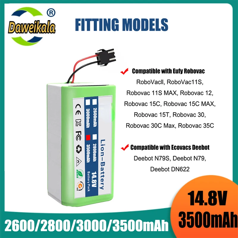 

New 14.4V 3500mAh Li-ion Battery for Conga 990 1090 Tesvor X500 Ecovacs Deebot N79 N79S DN622 Eufy RoboVac 11 11S RoboVac 30