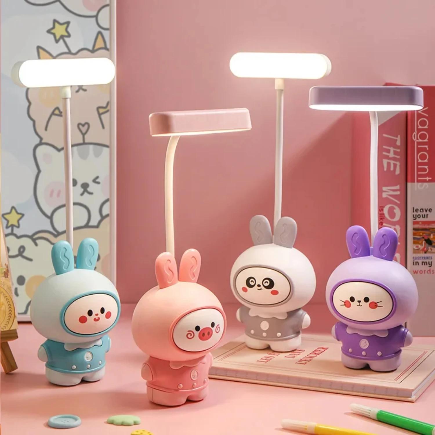 Bedside Lamp Colorful Sleeping Cute Cartoon Energy-saving Small Tv Base Lighting Lamps Desk Lamp Usb Charging Eye Protection