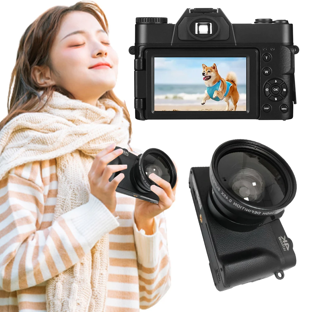 

4K 16X 48MP Vlogging Camera Flip Screen Digital Zoom Camera 1500mAh Macro Lens Digital Camera for Live Video Call Online Meeting