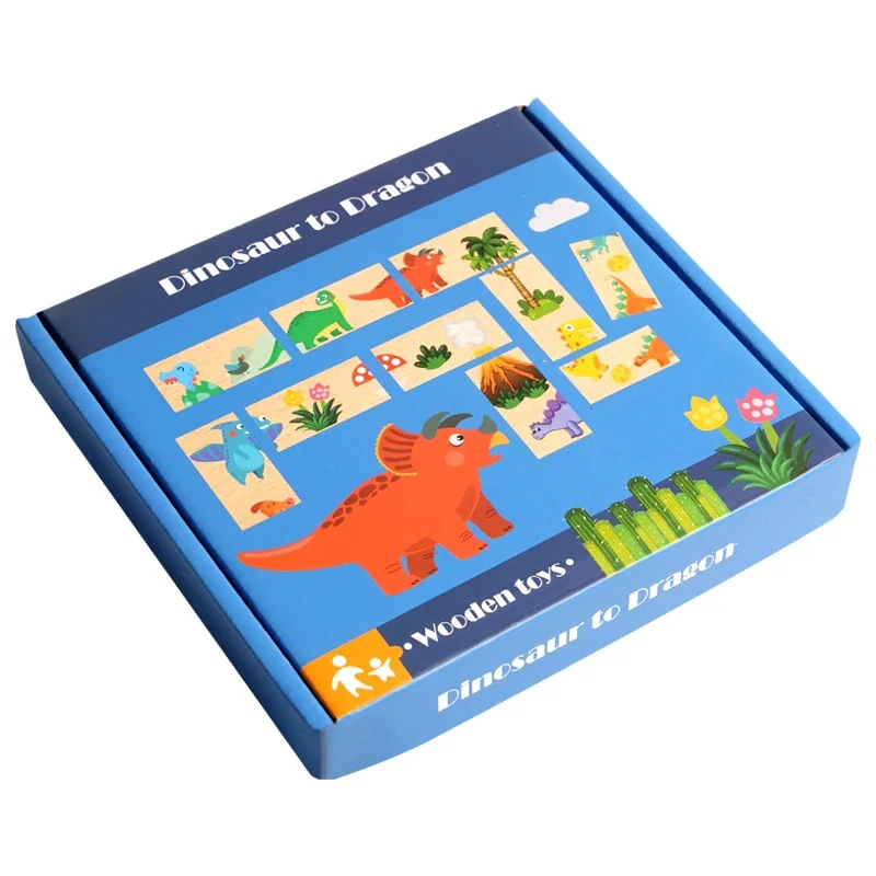 Wooden Domino Animal Dragon Matching  Animal Dragon Matching Graphic Toys Early Education