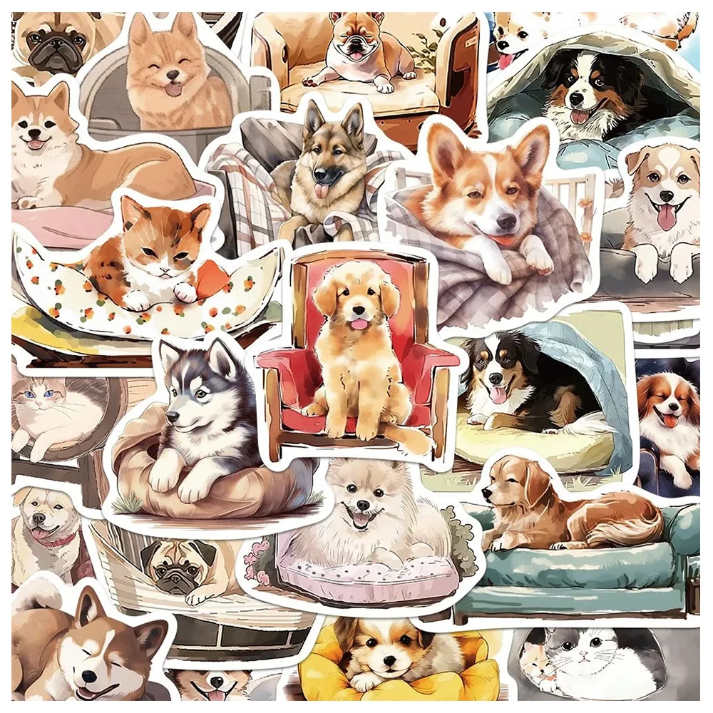 10/30/50pcs Kawaii Comfortable Pet Animal Dog Cat Stickers Decals DIY Water Bottle Phone Luggage Cute Cartoon Sticker Wholesale