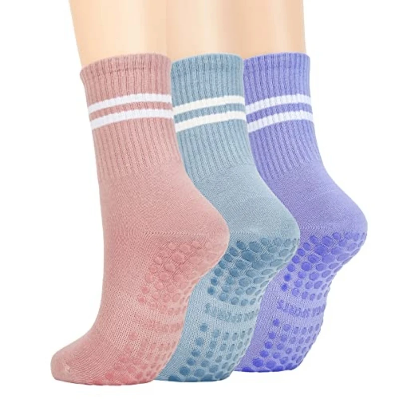 

3pairs, Irisbear Womens Pilates Socks with Grips Non Slip Yoga Socks Barre Gym Athletic Grippy Socks for Women