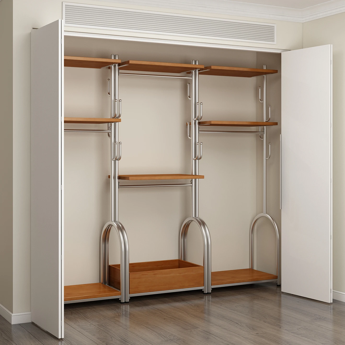 

Metal wardrobe all solid wood 2025 new popular bedroom home wrought iron steel frame structure corner custom cloakroom