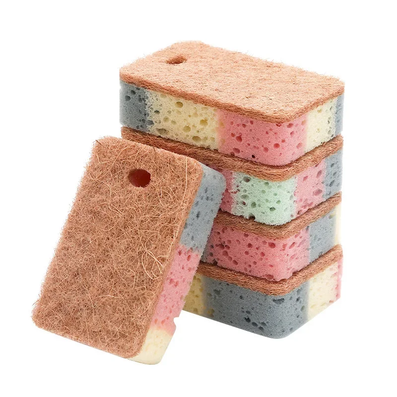 Natural Dish Scrubbing Kitchen Cleaning Sponge Rub Wood Pulp Cotton Dishwashing Sponge Scouring Pad Kitchen Rag Dish Cloth