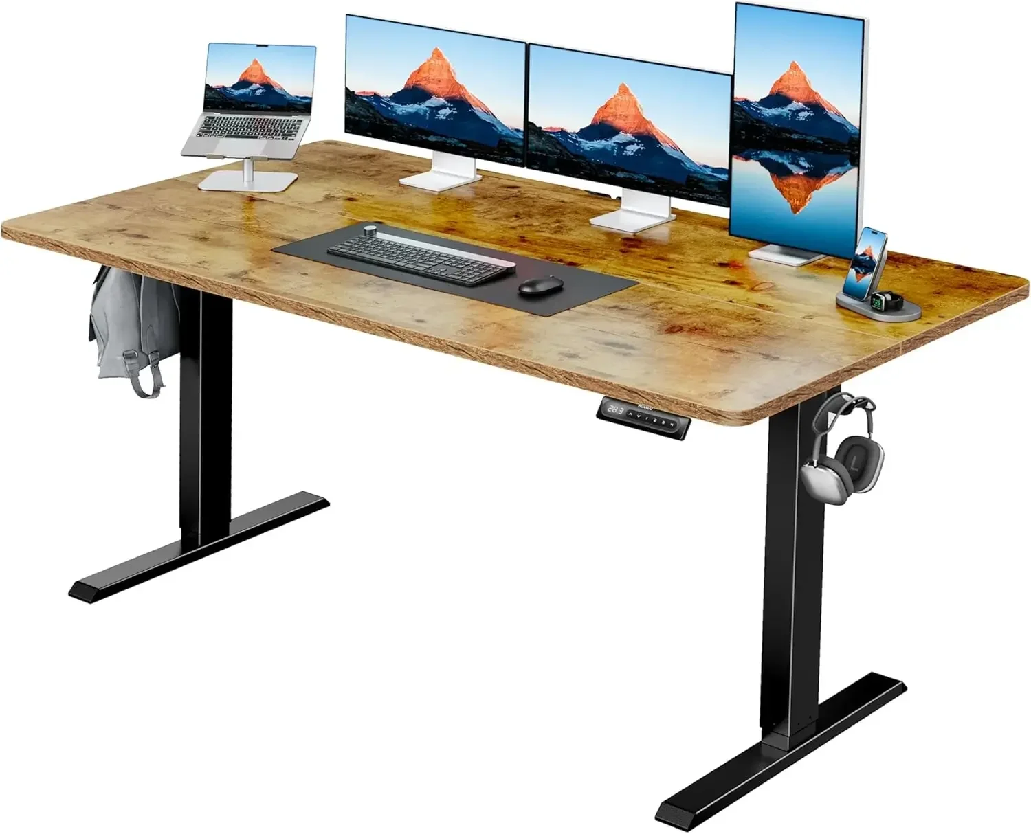 Electric Standing Desk Adjustable Height, 4 Memory Height Settings, Headphone Hook, Cable Manager, Sit Stand Up Desk for Home