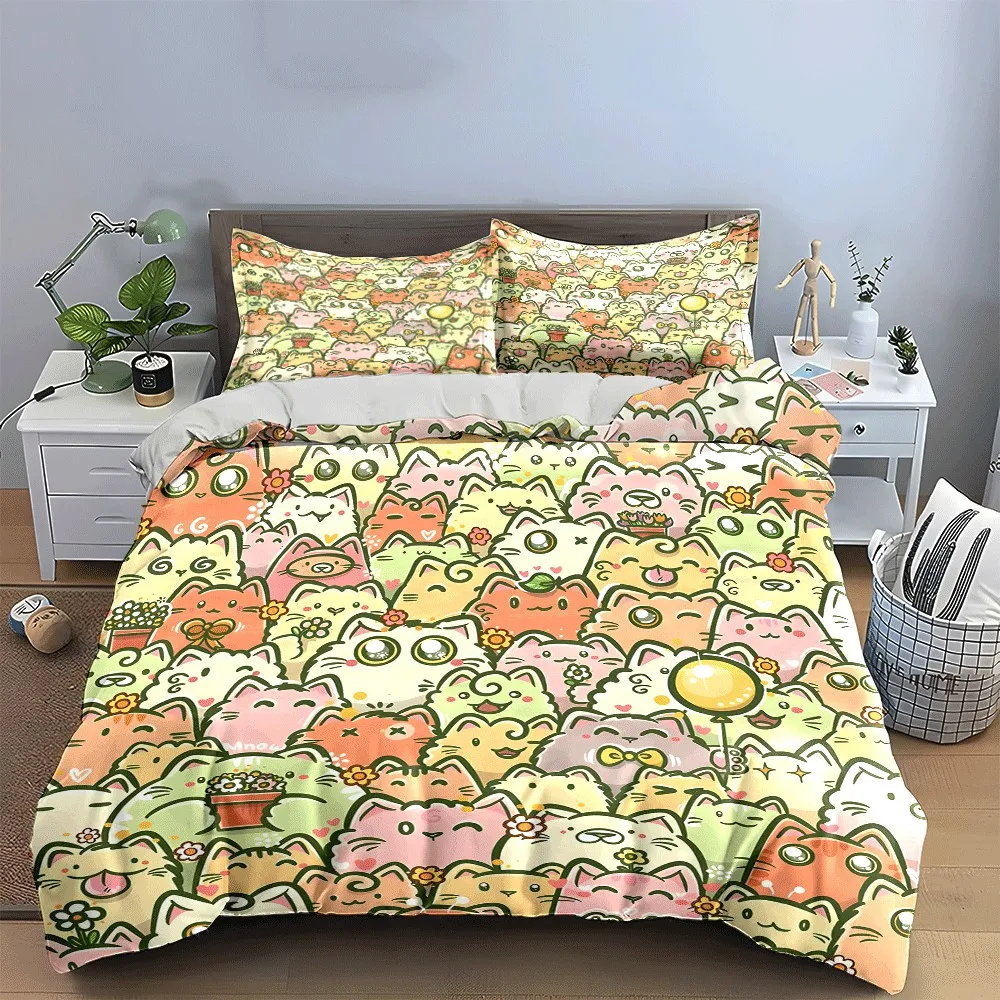 Cute Cat Pattern Three-Piece Set Exquisite three-piece bedding set gift for kids and adults