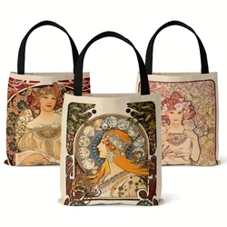 Musa Series Polyester Oil Painting Tote Bags Reusable Shopping Bag For Groceries Shoulder Bags Home Storage Bag