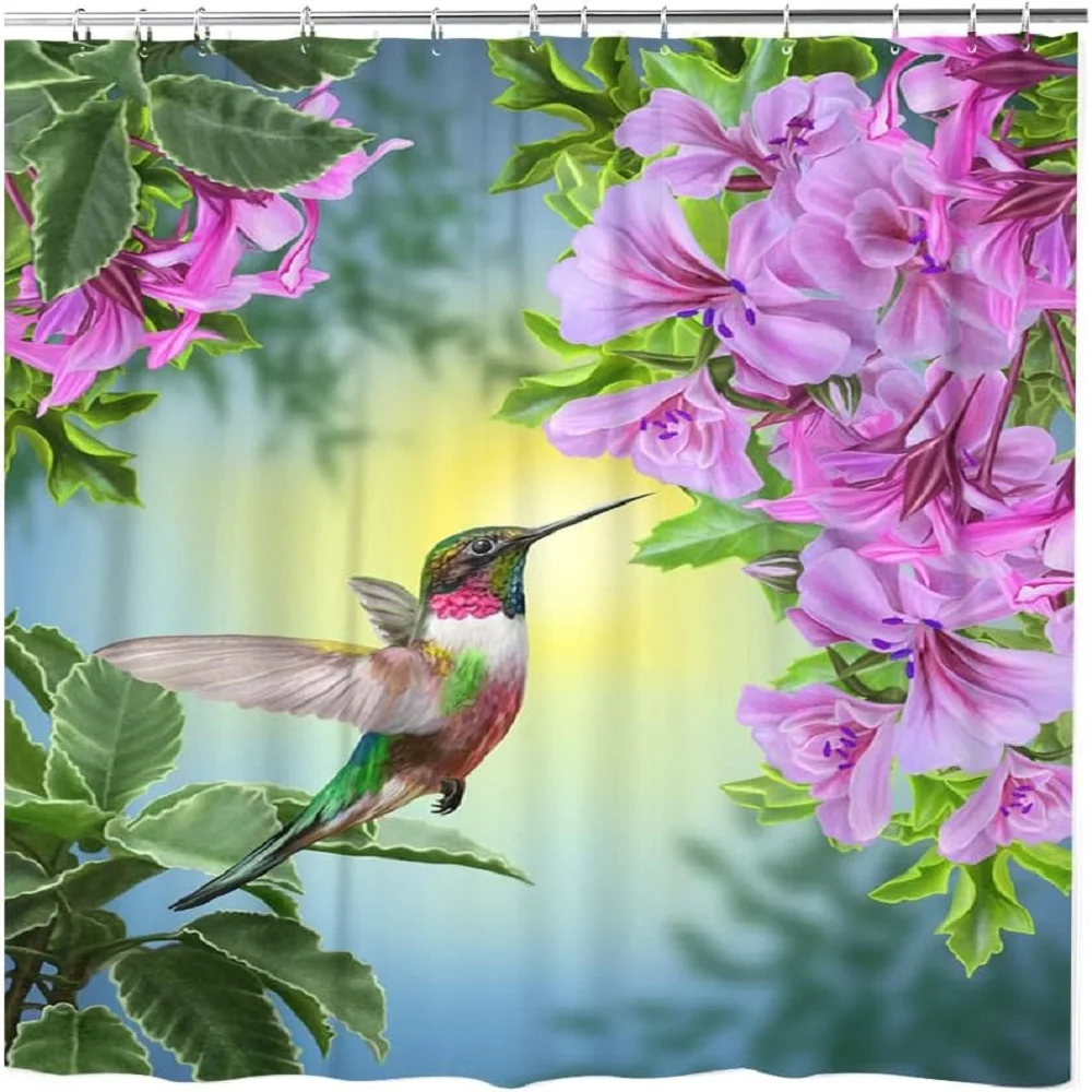 

Natural Landscape Bathroom Shower curtain Hummingbird Flower Plant Print Bathroom Waterproof Fabric curtain Home decor