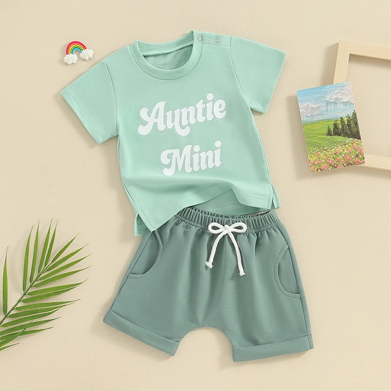 Infant Toddler Boy Clothes Cute Print Baby T Shirt Top Shorts Set Auntie Mini Baby Clothes 6 12 18 24 Month 3T