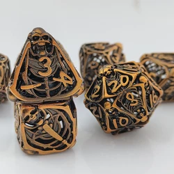 7Pcs/Set DND Hollow Copper Metal Dice Polyhedral D&D Dice D+D Used For Dungeon and Dragon Pathfinder Role Playing Game(RPG)/MTG